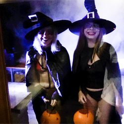 Surprise! Two HOT witches knock on the door for Halloween, 'Can we come in?' The gifts are given by us ;)